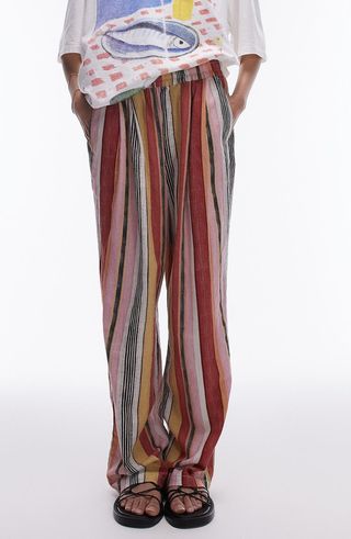 Stripe Linen Blend Wide Leg Pants