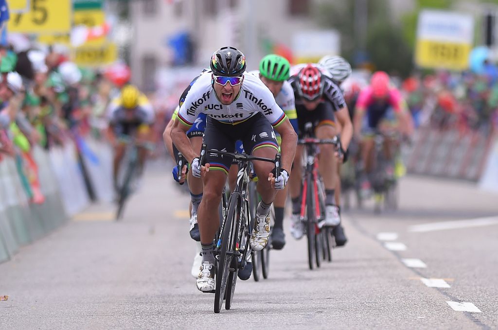 Peter Sagan (Tinkoff) leading out the sprint and taking the win