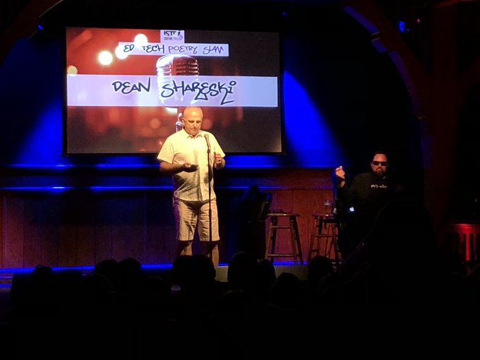 Dean on stage at ISTE with me during his 2018 poetry slam