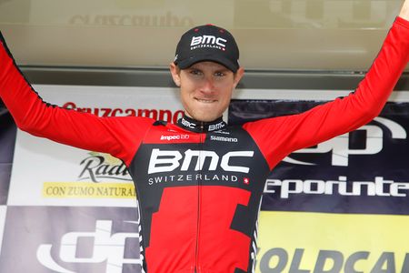 Tejay van Garderen celebrates on the stage 4 podium at Ruta del Sol.