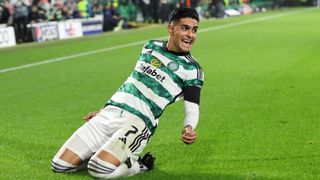 Luis Palma of Celtic celebrates after scoring for Celtic prior to the start of the Atlético Madrid vs Celtic live stream