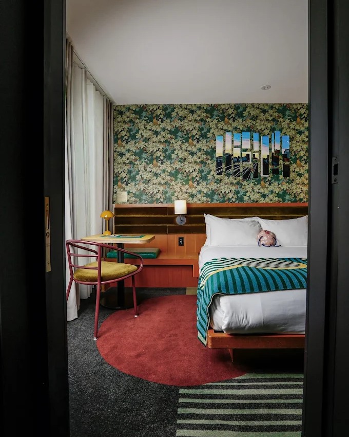 Interiors of a guest bedroom of The Drake Hotel.