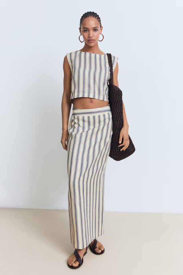 Mango Striped Linen Skirt