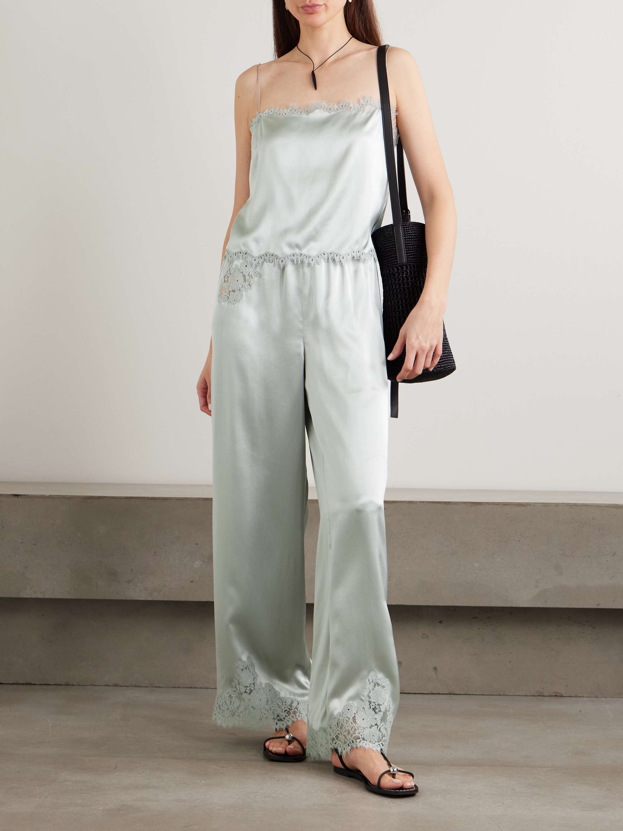 Lavon Lace-Trimmed Silk-Satin Wide-Leg Pants