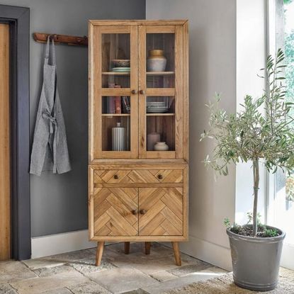 Parquet Brushed and Glazed Solid Oak Corner Dresser