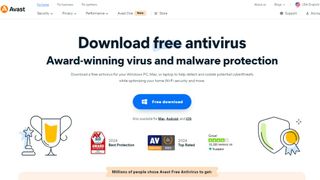 Avast Free Antivirus website screenshot.