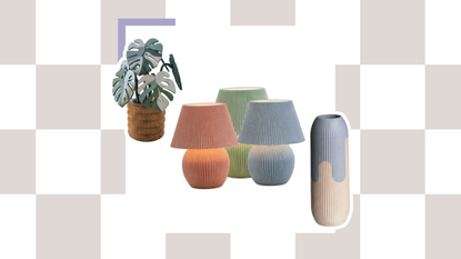 A collage of Bambu Lab 3D printer models including a monstera coaster plant, a set of table lamps, and a minimalistic vase