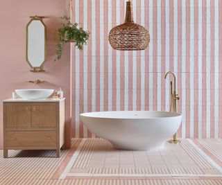 pink and white tiled bathroom