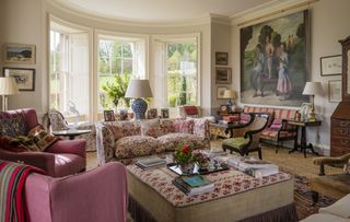 An ottoman in Serena Williams Ellis's scheme at Lazonby Manor, Cumbria