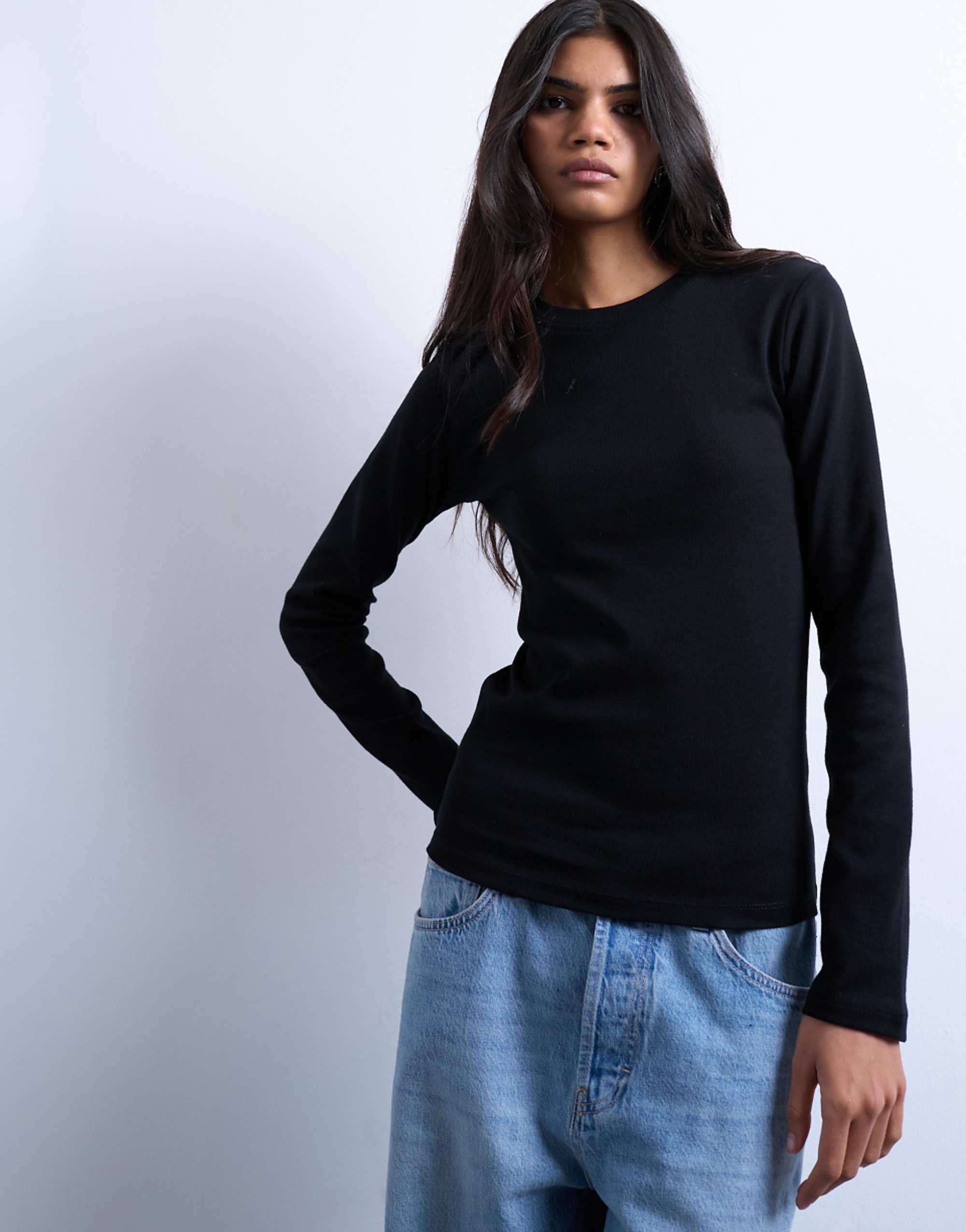 Topshop Long Sleeve Everyday Tee in Black
