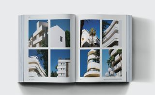 Pictures from the inside of kiss and fly augmented reality travel book, showing exterior of white building against blue sky