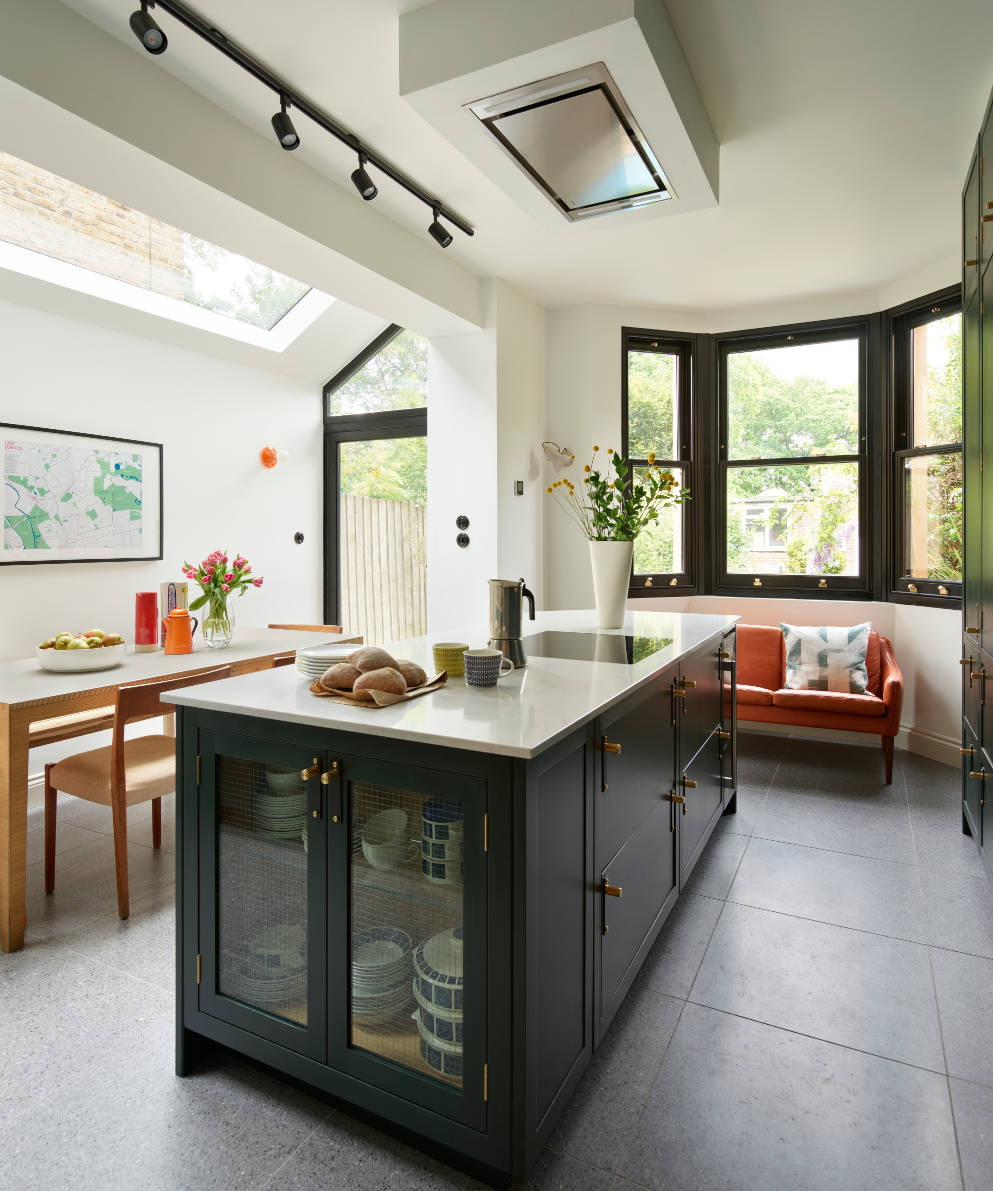 kitchen extension with kitchen island, dining and seating area