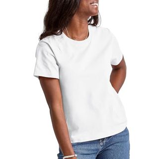 Hanes Comfortblend Essentials, Baumwoll-T-Shirt mit Rundhalsausschnitt, klassische Passform für Damen, Weiß