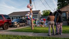 A memorial at the home where eight children were killed during a domestic violence incident in Shreveport, Louisiana.