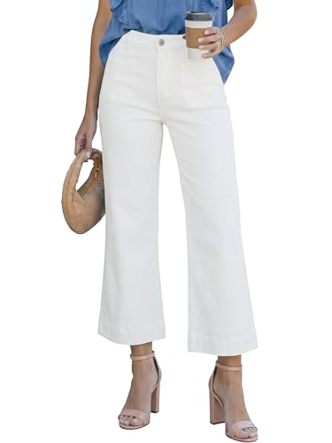 Sanmm White Pants Women Wide Leg Jeans for Women High Waisted Flare Jean Cropped Denim Pants Stretchy With Pockets 10