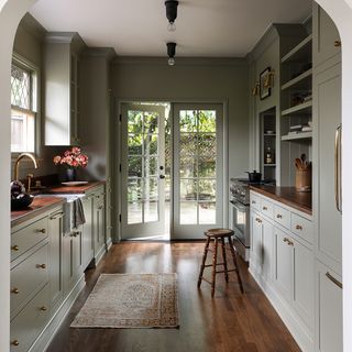 kitchen with cabinets and wooden floor