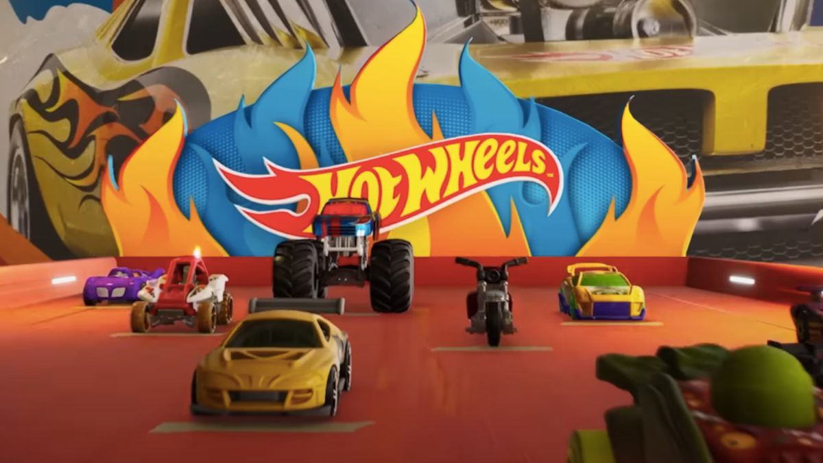 Several Hot Wheels sitting in the starting lineup of Hot Wheels Unleashed 2 - Turbocharged.