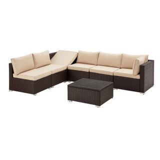 A Quadreka 24.8'' Wide Outdoor Wicker Symmetrical Patio Sectional with Cushions on a white background