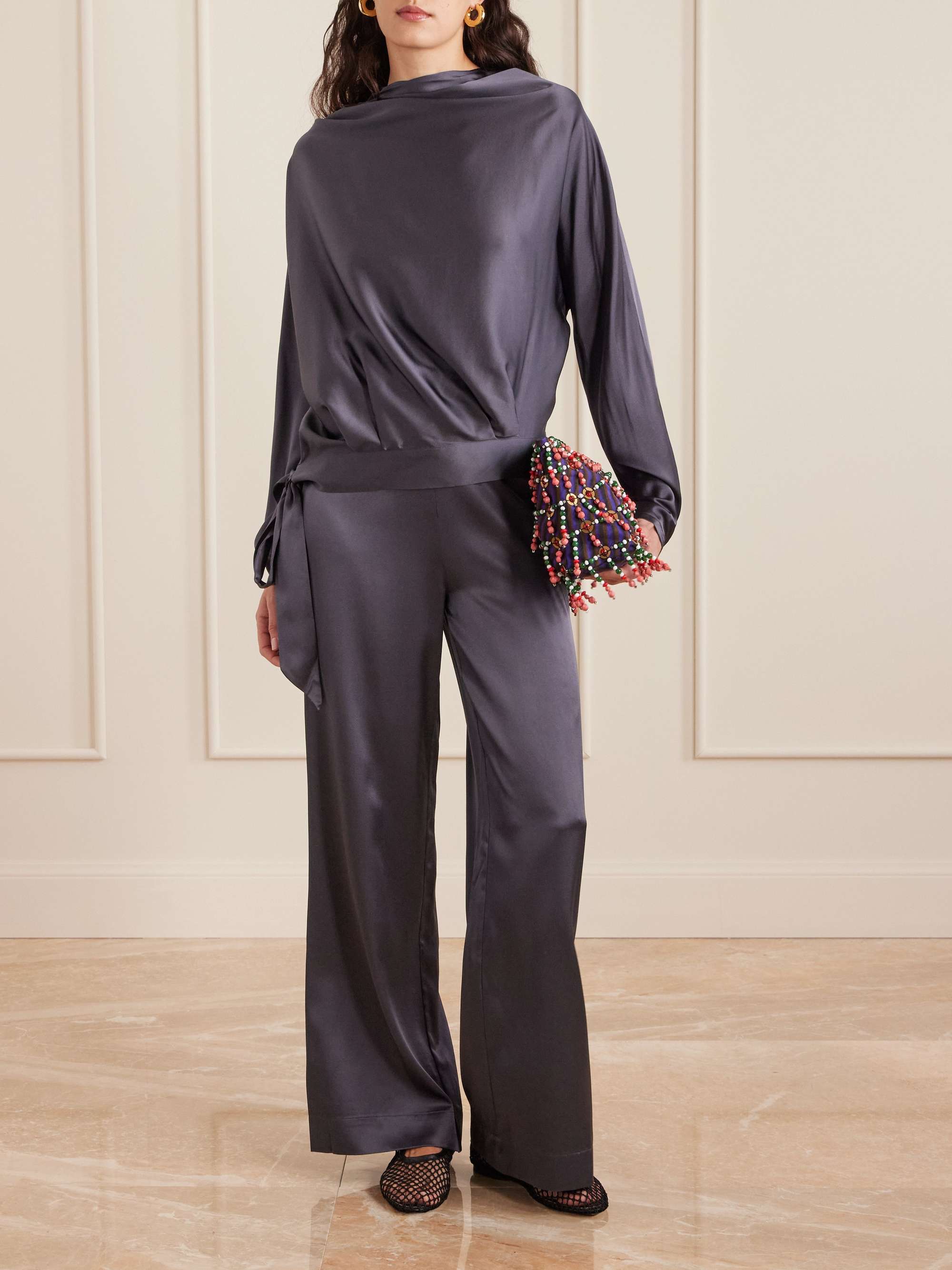 Stroll Silk-Blend Satin Wide-Leg Pants