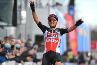 BESSGES FRANCE FEBRUARY 05 Arrival Tim Wellens of Belgium and Team Lotto Soudal Celebration during the 51st toile de Bessges Tour du Gard 2021 Stage 3 a 1548km stage from Bessges to Bessges EDB2020 on February 05 2021 in Bessges France Photo by Luc ClaessenGetty Images
