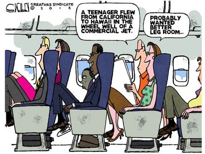 Editorial cartoon teenager plane