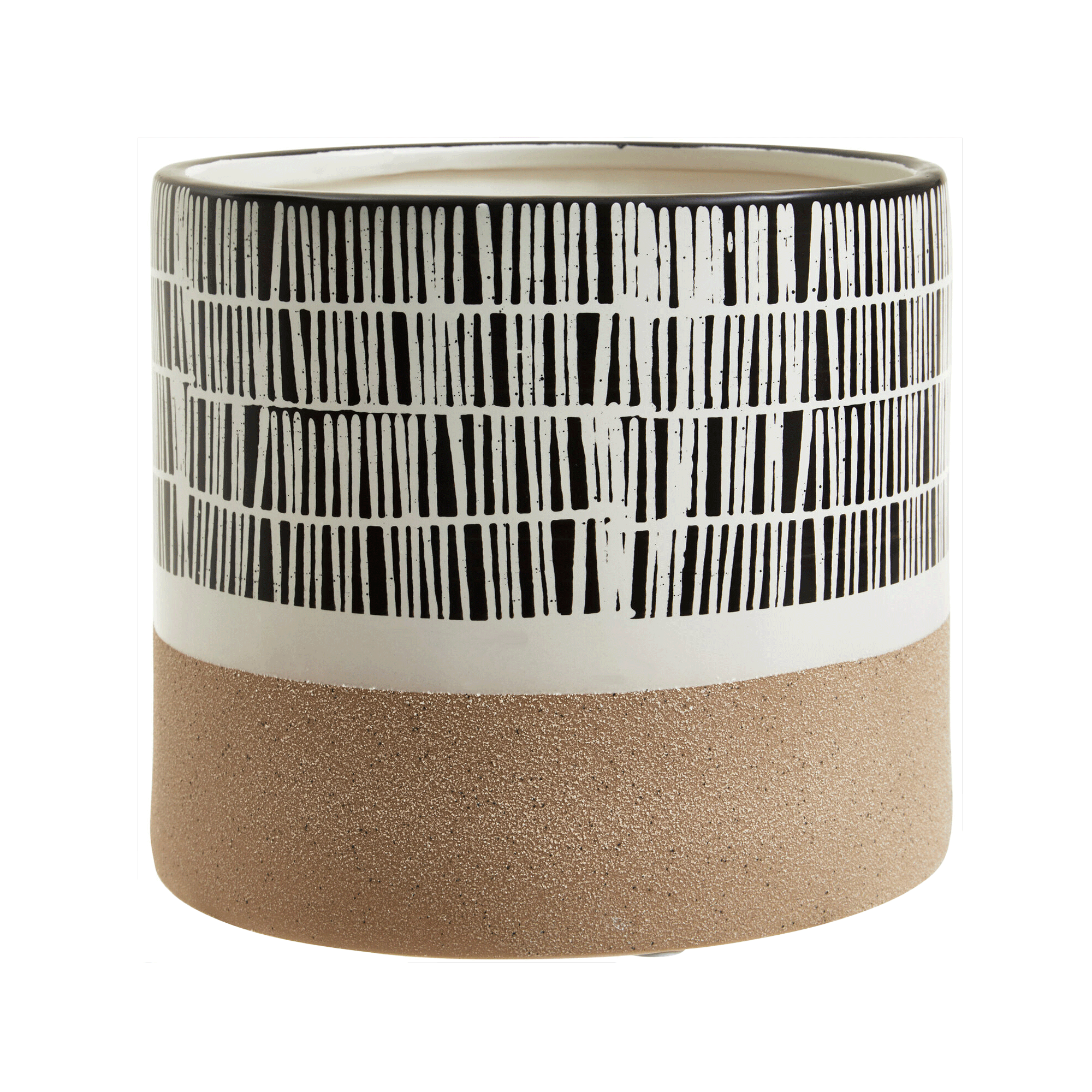 The Range Jada Large Striped Planter in Black and White against a white background