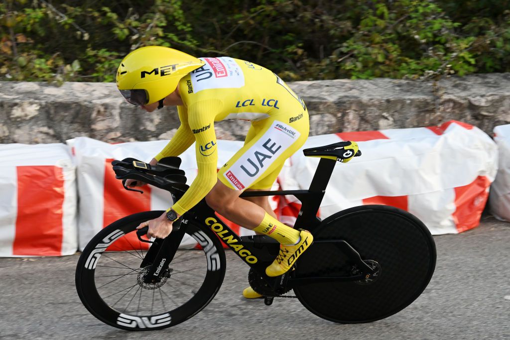MONACO FRANCE JULY 21 Tadej Pogacar of Slovenia and UAE Team Emirates Yellow Leader Jersey sprints during the 111th Tour de France 2024 Stage 21 a 337km individual time trial from Monaco to Nice UCIWT on July 21 2024 in Monaco France Photo by Dario BelingheriGetty Images