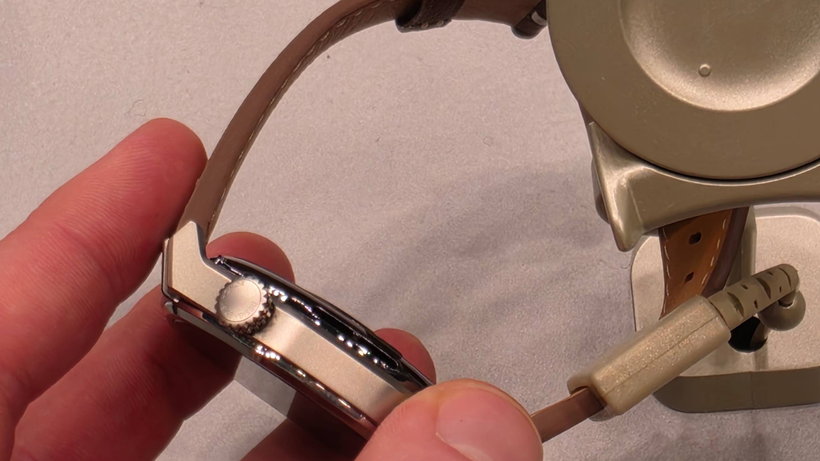 The Honor Watch 5 Ultra on its side.