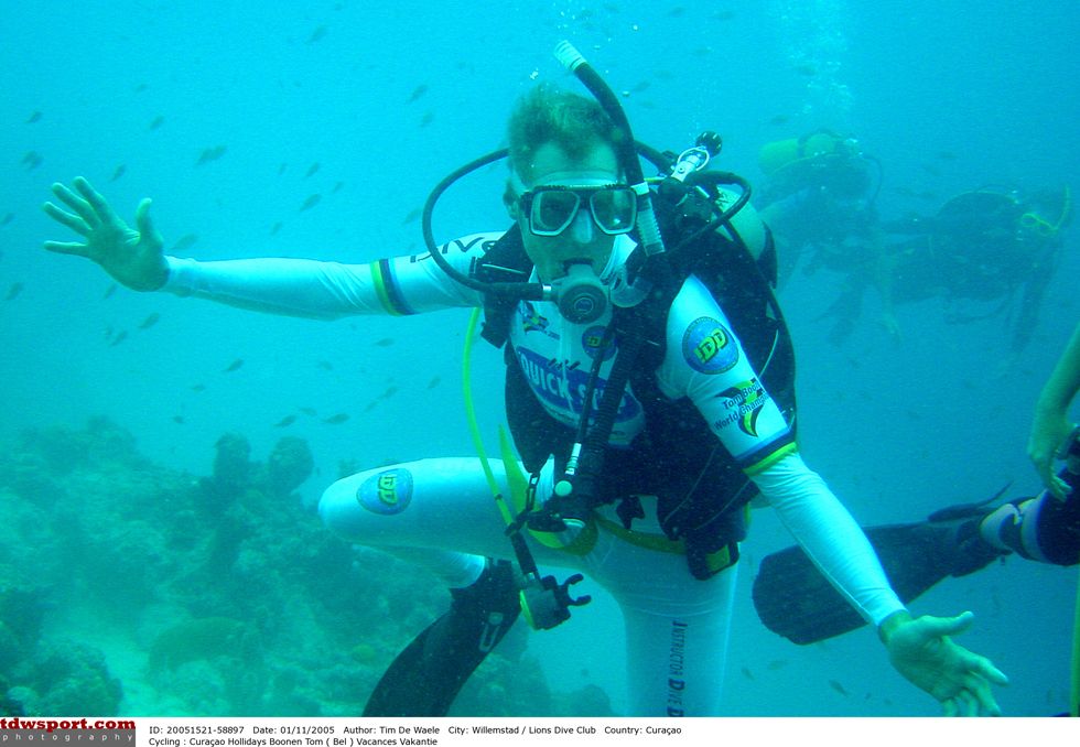 SCUBA diving in the rainbow jersey. Why not?