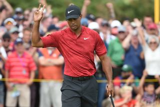 Tiger Woods salutes the crowd at the 2018 Open