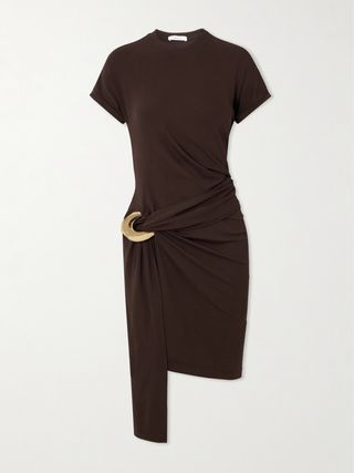 Embellished Draped Stretch-Jersey Mini Dress