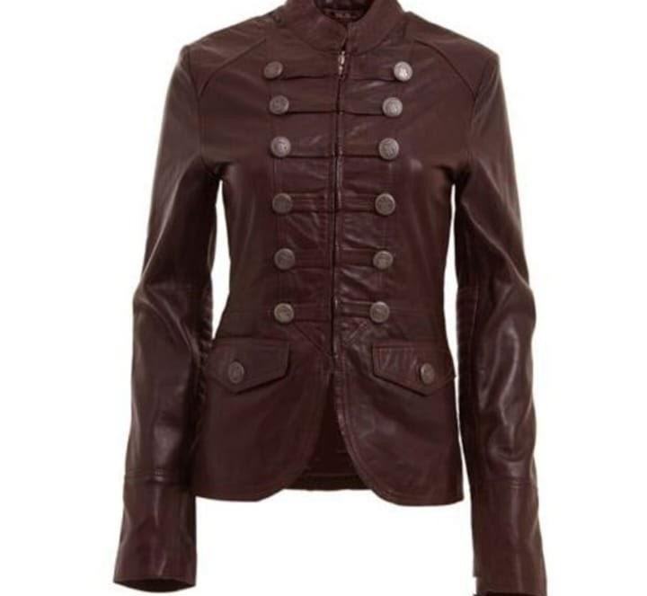 Womens Military Multi Style Buttons Brown Jacket
