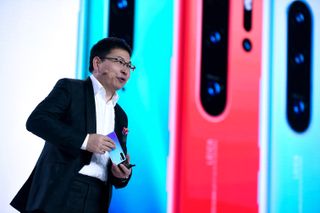 Richard Yu, CEO of Huawei's consumer business group at the P30 Pro launch event. Credit: Eric Piermont/AFP/Getty Images
