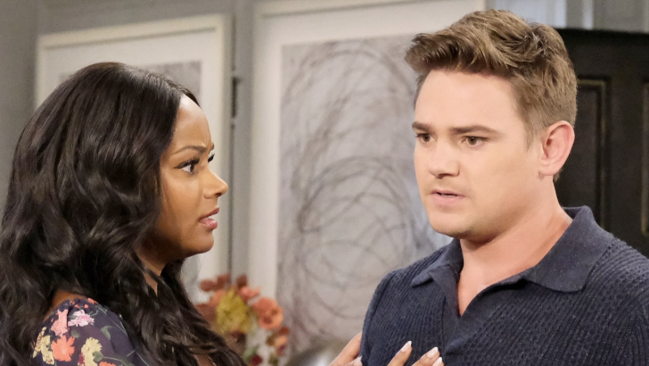 Chanel (Raven Bowens) and Johnny (Carson Boatman) look surprised in Days of Our Lives
