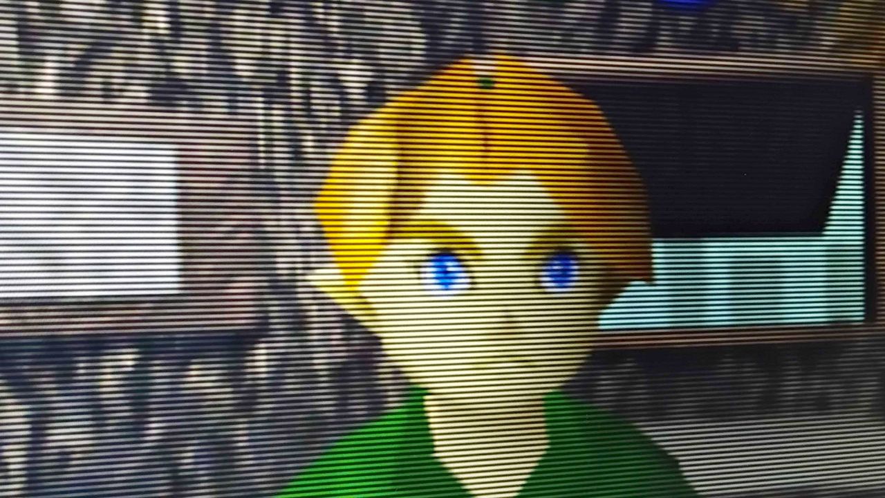 Close up of Ocarina of Time gameplay featuring Link and HDMI scanline generator effect enabled.
