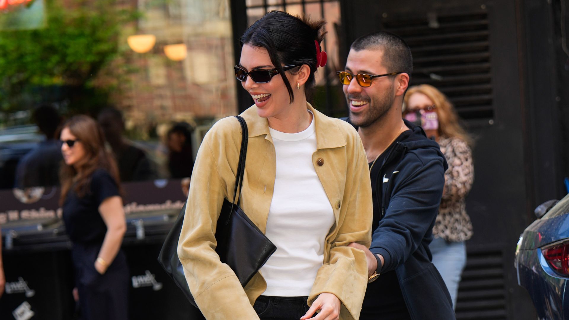 Kendall Jenner wears pony hair ballet flats.