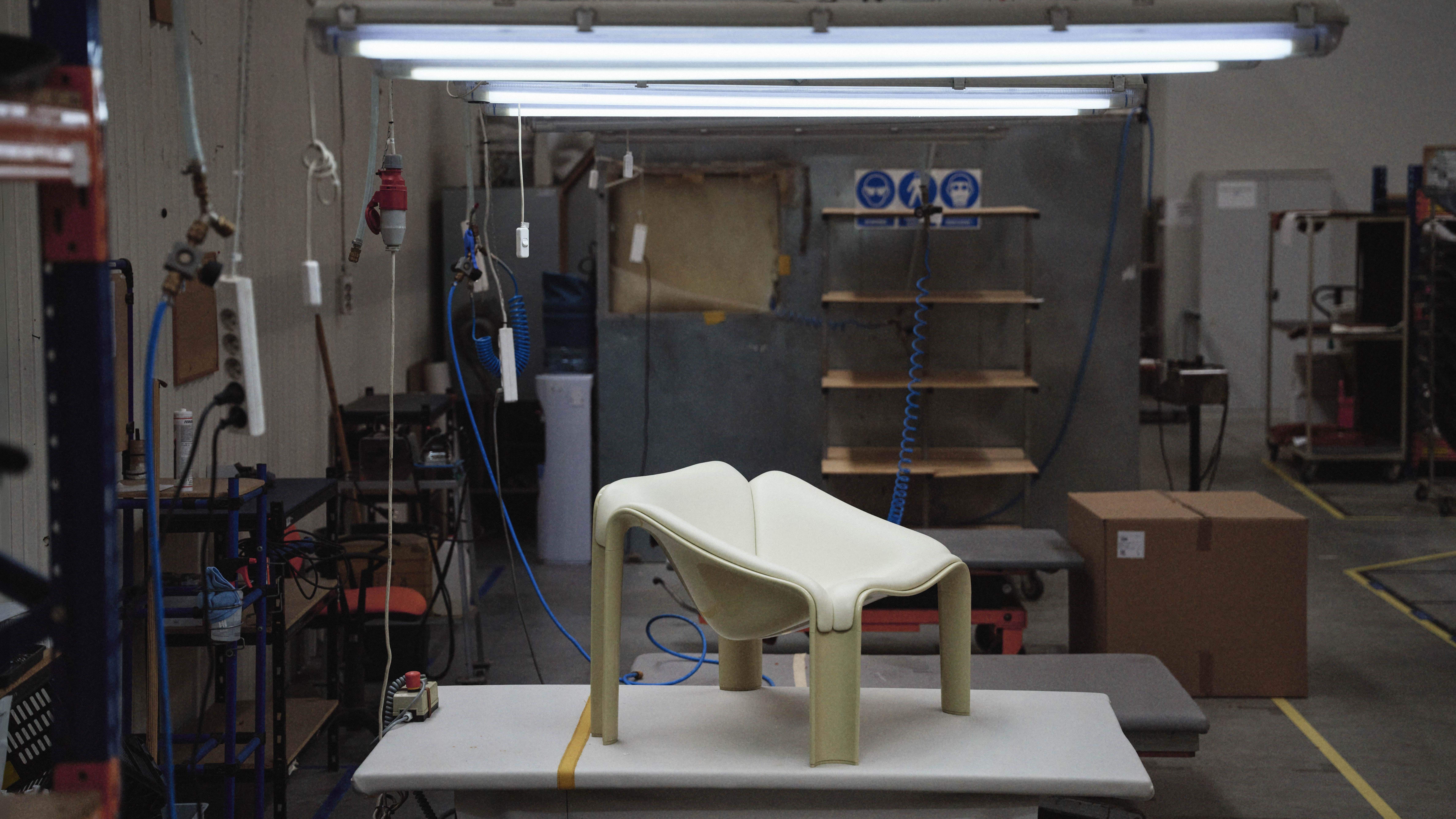 chair in production facility under lights