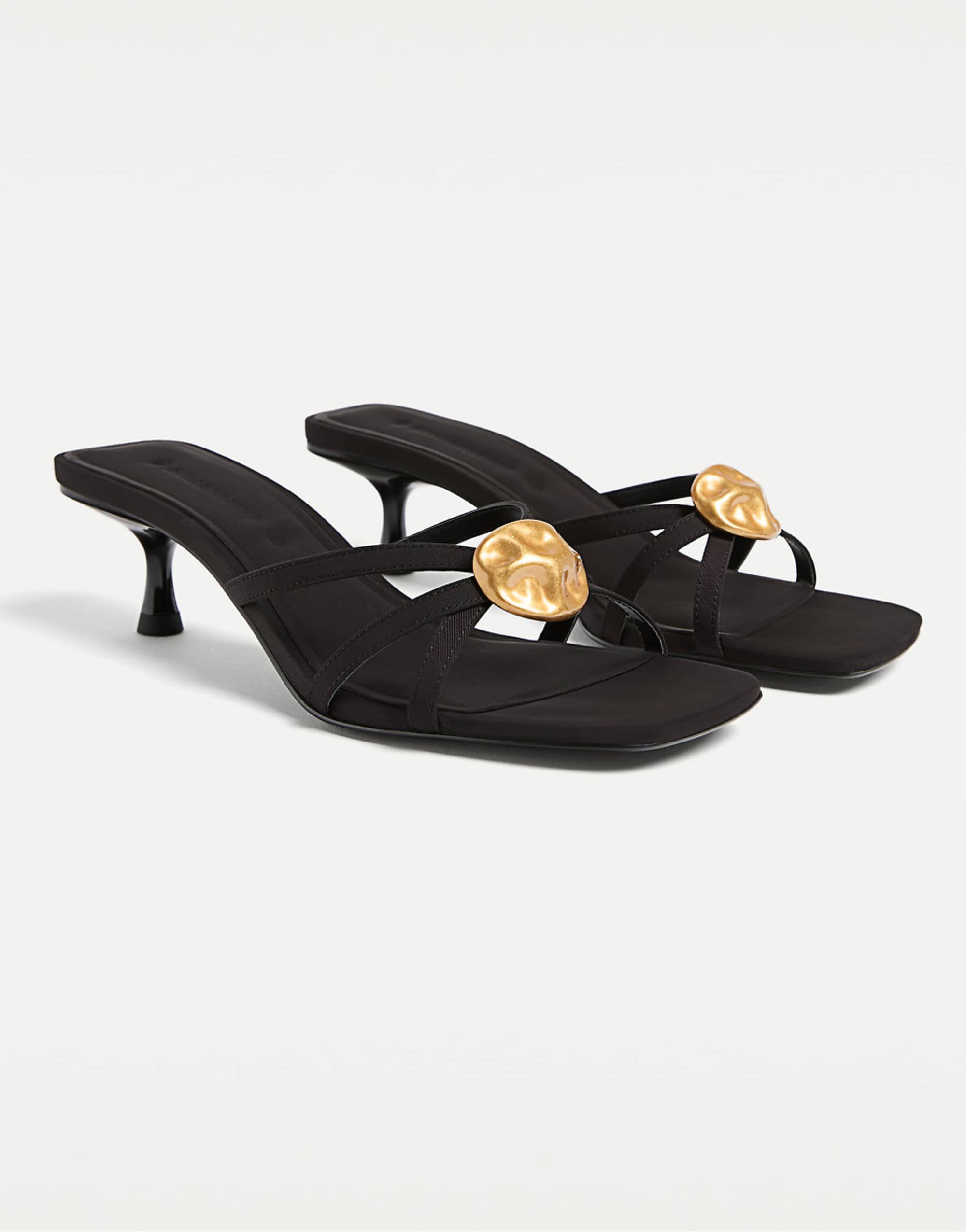 Stradivarius Rhinestone High-Heel Sandals in Black