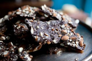 Dark chocolate covered in crushed almonds