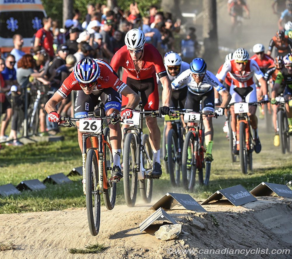 Sebastian Fini Carstensen (CST Sandd American Eagle MTB Racing Team) takes a turn in the lead