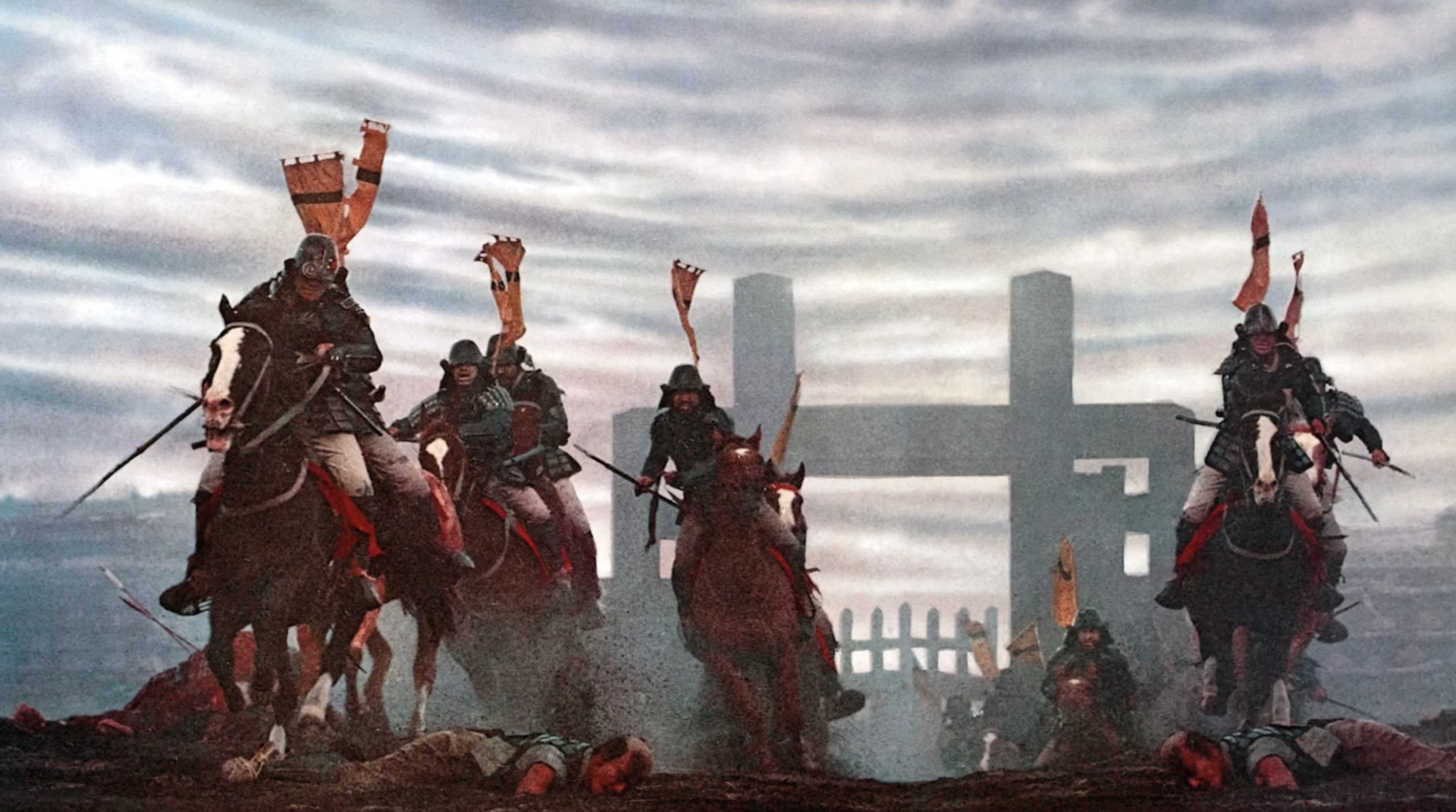 Men on horses war scene
