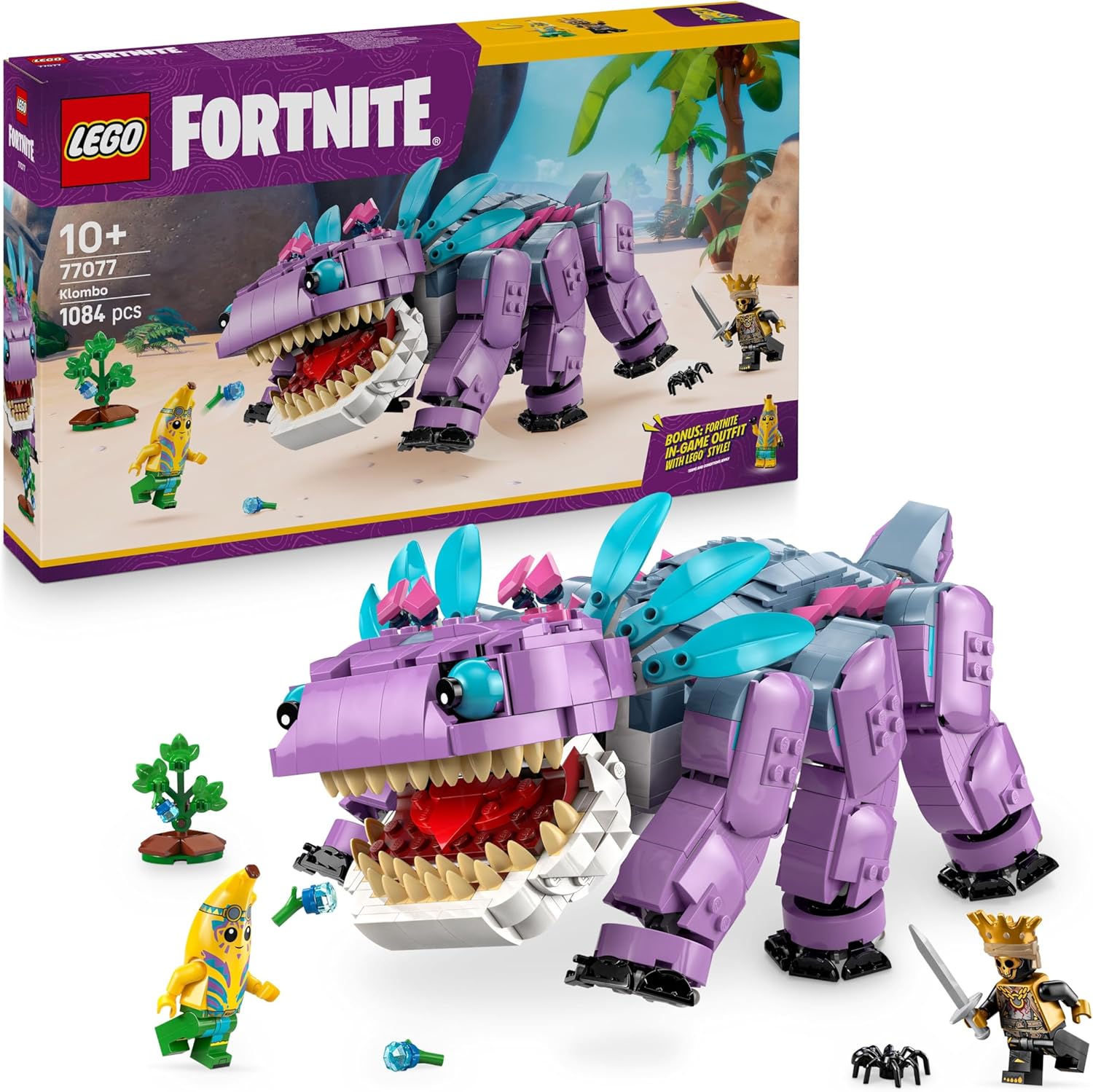 Lego Fortnite Klombo Toy - Play & Display Dino Figure With Oro and Island Peely Minifigures, Plus Accessories - Gamer Gift for 10+ Year Old Boys, Girls & Fans - 77077