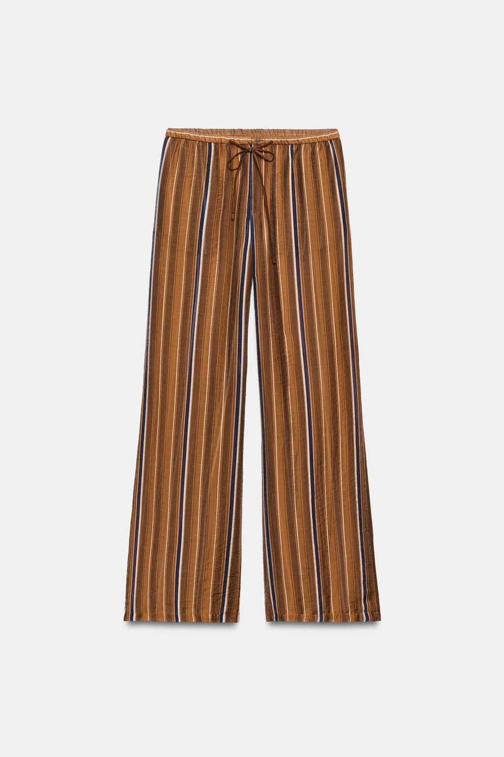 Zw Collection Striped Pyjama-Style Trousers
