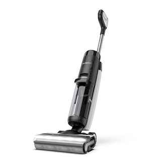 A black wet dry vacuum cleaner on a white background