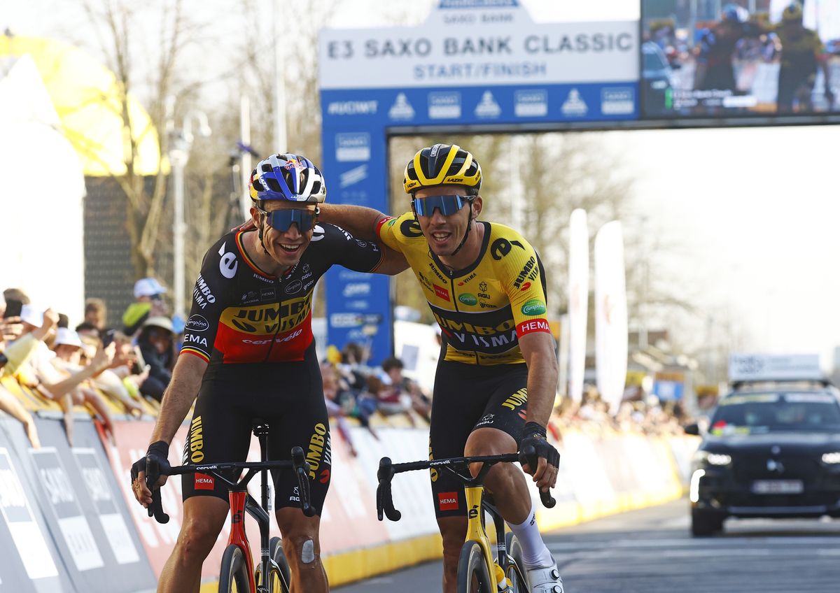 E3 Saxo Bank Classic 2022 65th Edition Harelbeke Harelbeke 2039 km 25032022 Wout Van Aert BEL Team Jumbo Visma Christophe Laporte FRA Team Jumbo Visma photo Luca BettiniSprintCyclingAgency2022