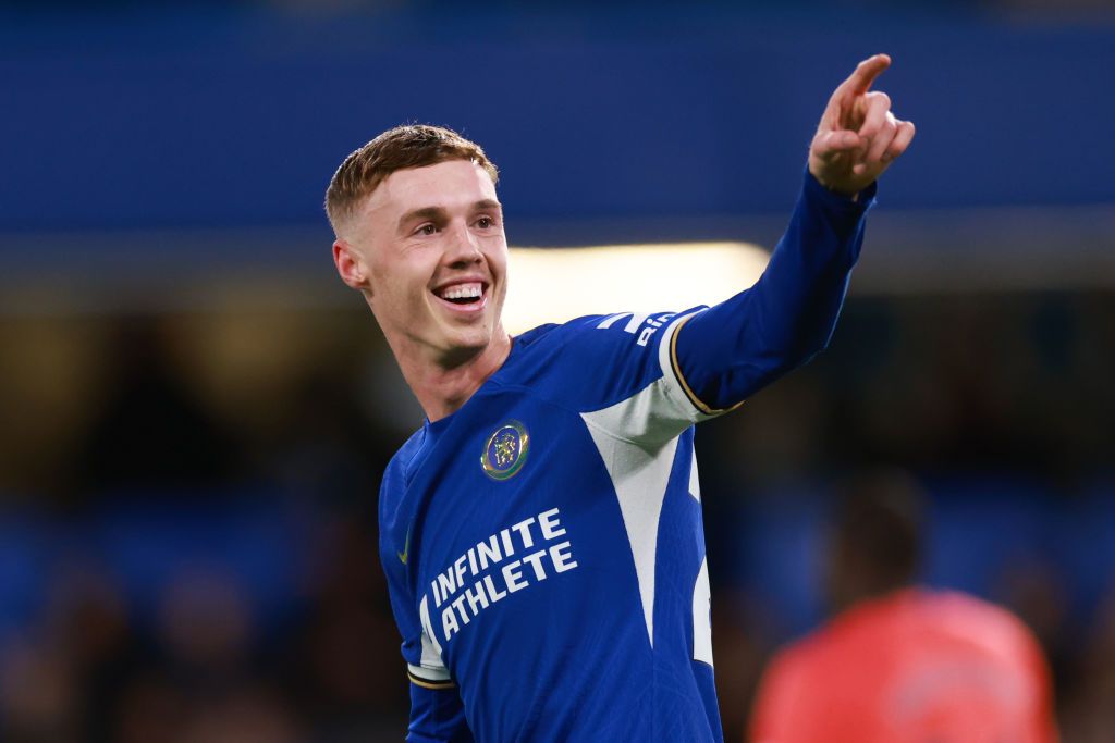 Chelsea forward Cole Palmer celebrates scoring at Stamford Bridge