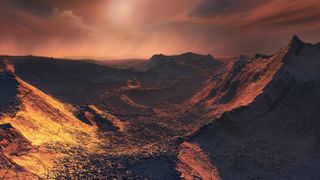 This artistic impression shows what a sunset might look like on an exoplanet orbiting Barnard's star.