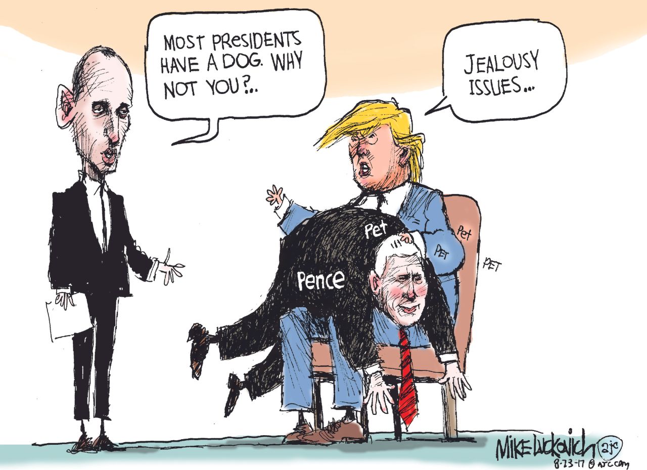 Political cartoon U.S. Trump Pence pet dogs