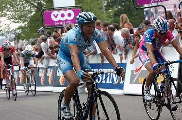 Ouch! The pain shows on the face of Gerolsteiner's Fabian Wegmann.