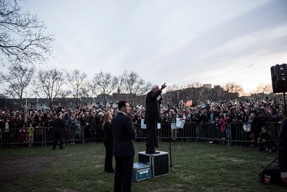 Bernie Sanders addresses 18,000 people at St. Mary's Park in the Bronx, New York